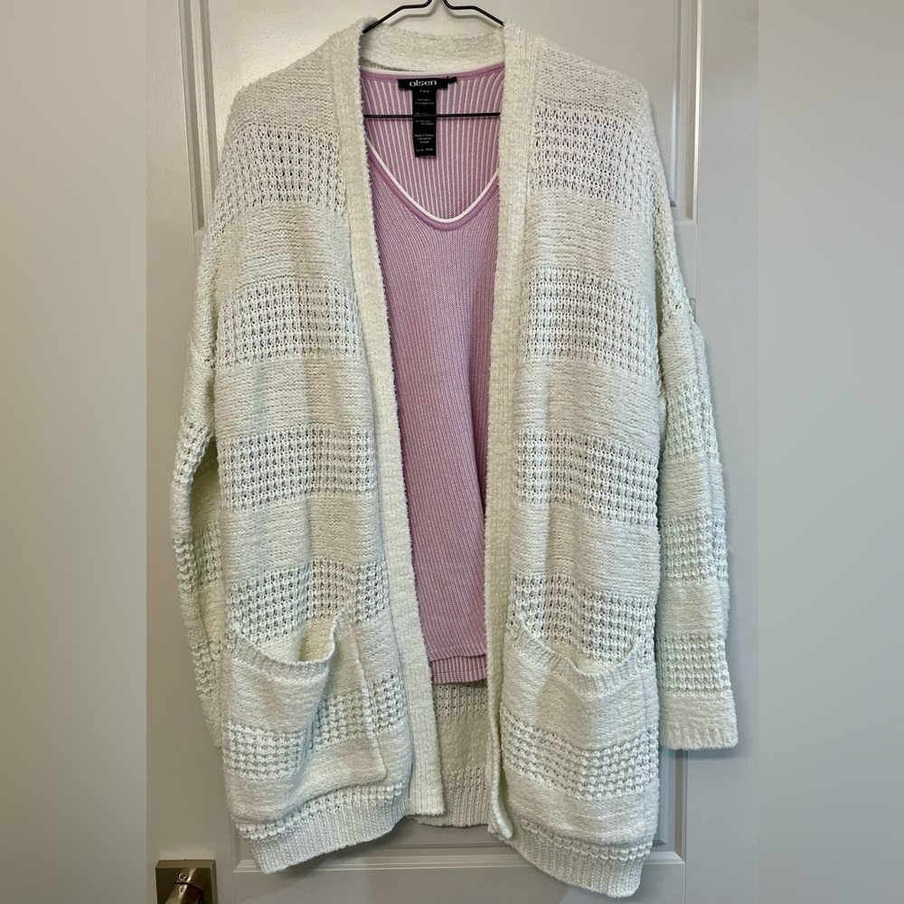 LINE Cozy White Multi-Textured Open-Front Cardigan